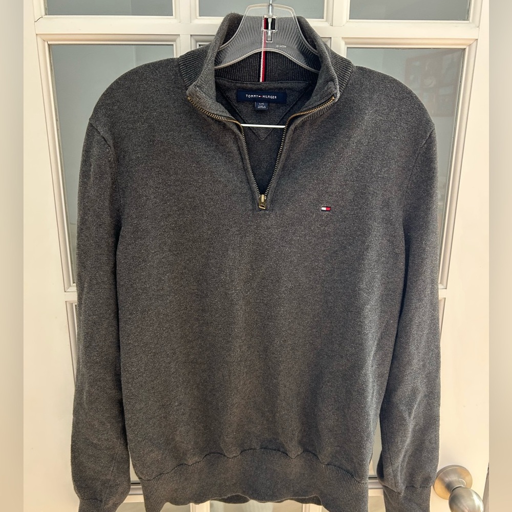 Tommy Hilfiger Men's Gray 3/4 Zip Sweater